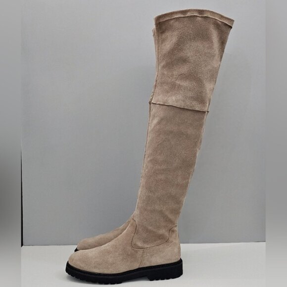 Aquatalia Mire Over The Knee Boot Womens 10 Taupe Suede Waterproof Tall Pull On - Picture 14 of 14